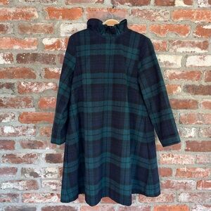 Tuckernuck Blackwatch Plaid Daphne Dress Wool Blend Bow Ruffle Neck Size M